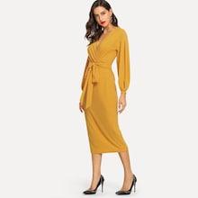 Shein Bishop Sleeve Wrap Pencil Dress