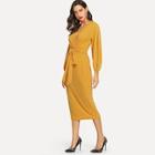 Shein Bishop Sleeve Wrap Pencil Dress