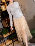 Shein Wool Sweater Top With Beading Gauze Skirt