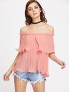 Shein Off Shoulder Frilled Pleated Top
