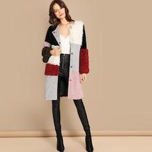 Shein Single Breasted Color-block Teddy Coat