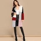 Shein Single Breasted Color-block Teddy Coat