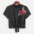 Shein Flower Embroidered Knot Tee