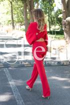 Shein Red Batwing Sleeve Cris Cross Back Jumpsuit