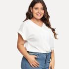 Shein Plus V Neckline Chest Pocket Cuffed Blouse
