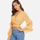 Shein Solid Flounce Sleeve Crop Blouse