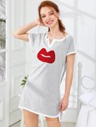 Shein Contrast Trim Lip Print Dress