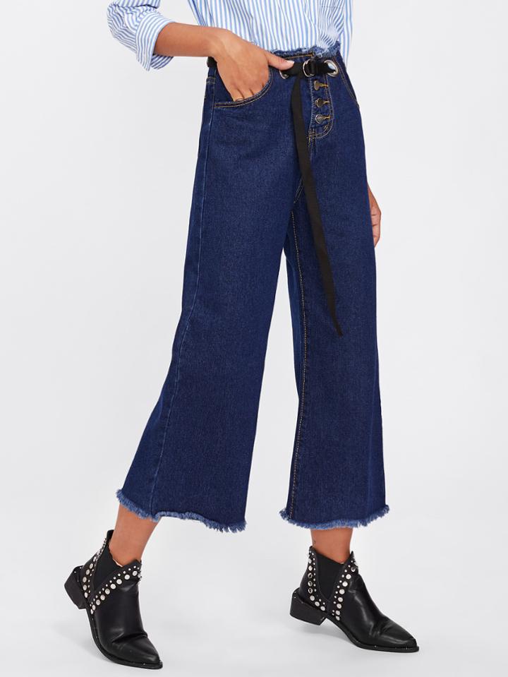 Shein Tie Waist Raw Hem Flare Jeans