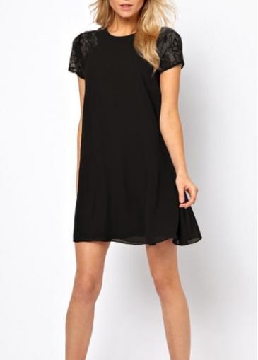 Rosewe Laconic Short Sleeve Black Mini Dress For Woman