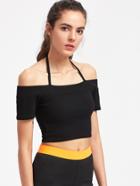Shein Bardot Open Back Crop Tee With Hater Strap