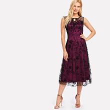 Shein Mesh Overlay Tie Front Dress