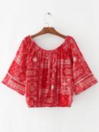 Shein Red Floral Boat Neck Blouse