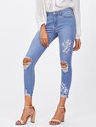 Shein Flower Blossom Embroidered Knee Ripped Jeans