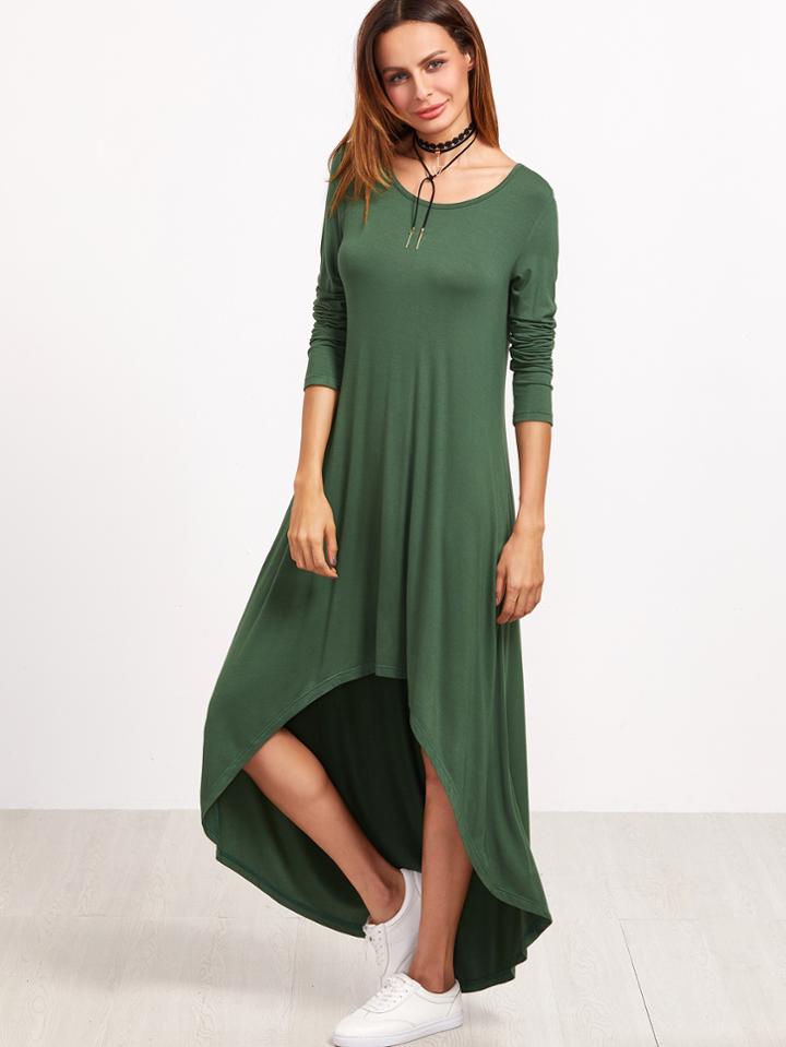 Shein Green Long Sleeve High Low Tee Dress