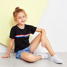 Shein Girls Striped Front Solid Tee