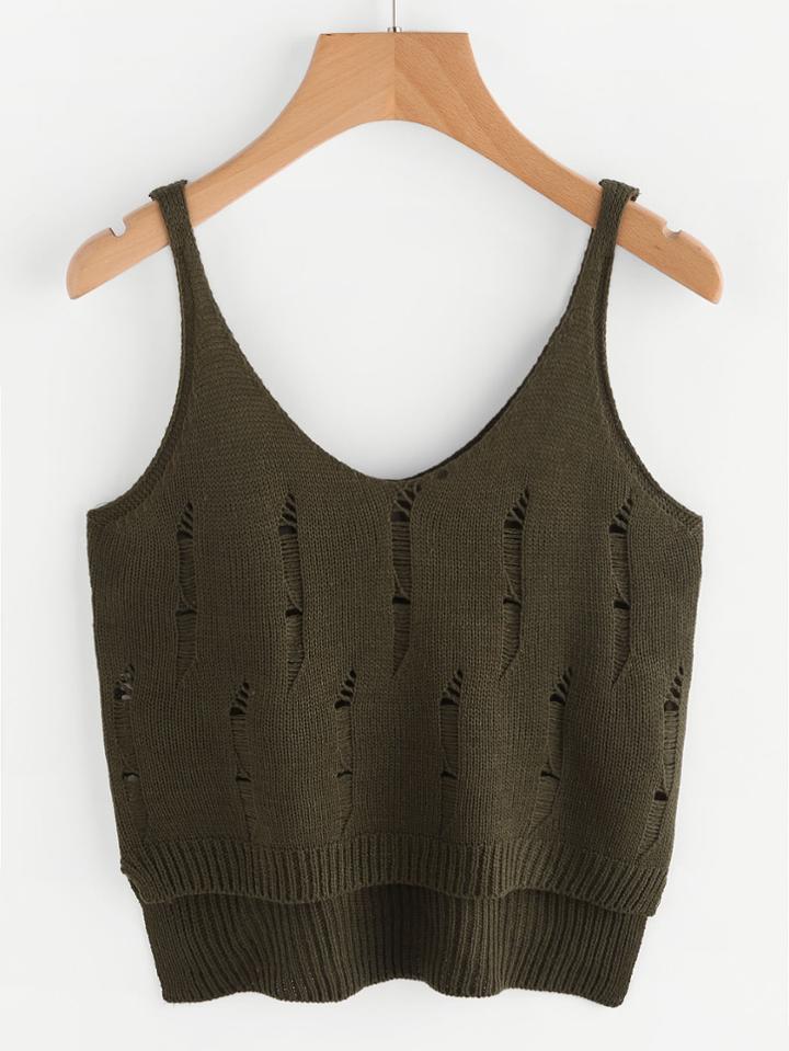 Shein High Low Eyelet Knit Top