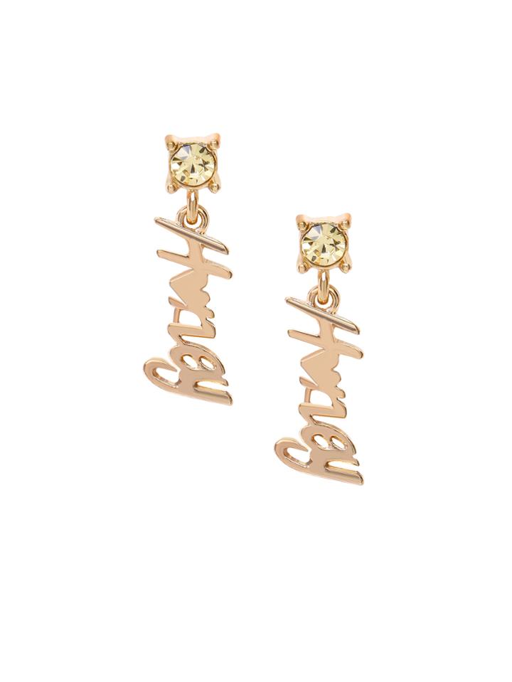 Shein Gold Letter Pendant Rhinestone Drop Earrings