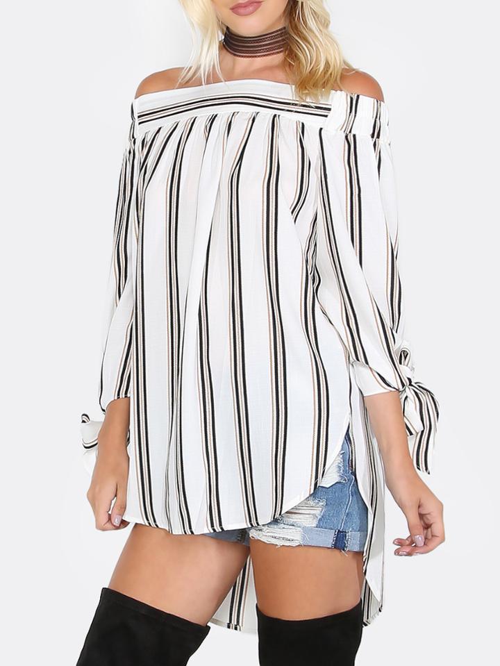 Shein Off The Shoulder Stripe Top Ivory