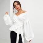 Shein Lantern Sleeve Surplice Peplum Blouse