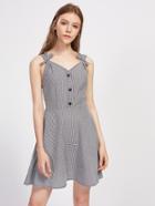 Shein Bow Strap Open Back Gingham Dress