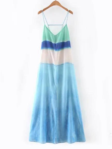 Shein Blue V Neck Spaghetti Strap Split Maxi Dress