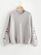 Shein Flower Embroidered Bishop Sleeve Jumper