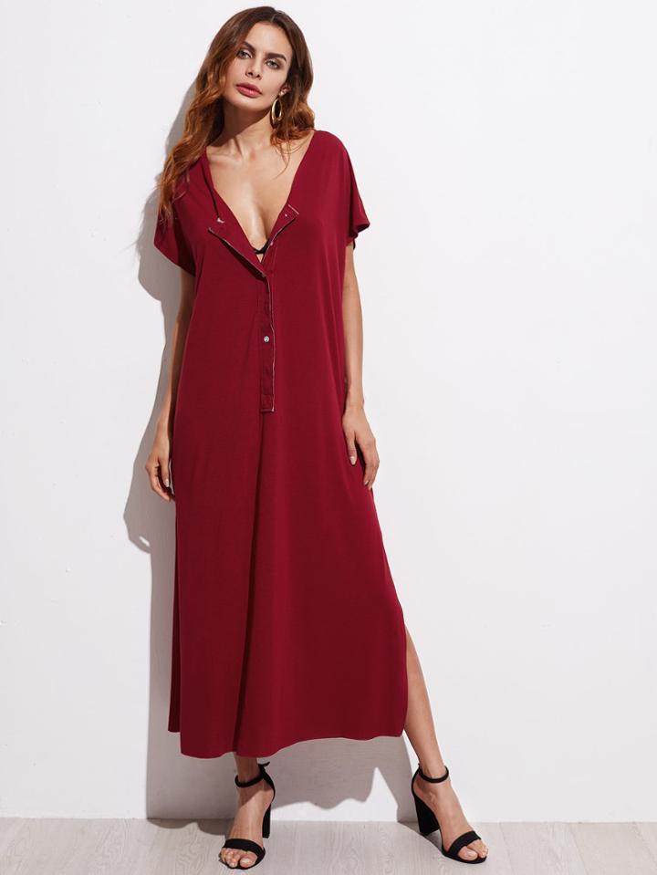 Shein Button Front Slit Maxi Dress