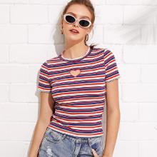 Shein Heart Cut Front Striped Tee