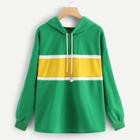 Shein Plus Color Block Drawstring Hoodie