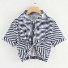 Shein Twist Front Striped Crop Blouse