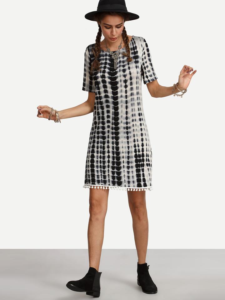 Shein Multicolor Tie-dye Fringe Hem Shift Dress