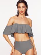Shein Grey Strapless Ladder Cutout High Waist Ruffle Bikini Set