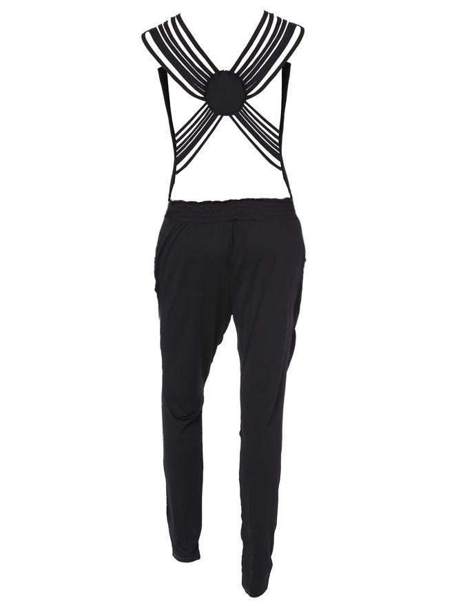 Shein Black Short Sleeve Backless Drawstring Jumpsuit
