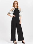 Shein Culotte Jumpsuit With Contrast Frilled Draped Sleeve