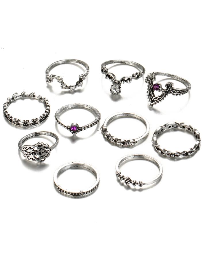 Shein Rhinestone Multi Shaped Ring Set 10pcs
