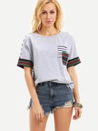 Shein Short Sleeve Stripe Back Pocket T-shirt