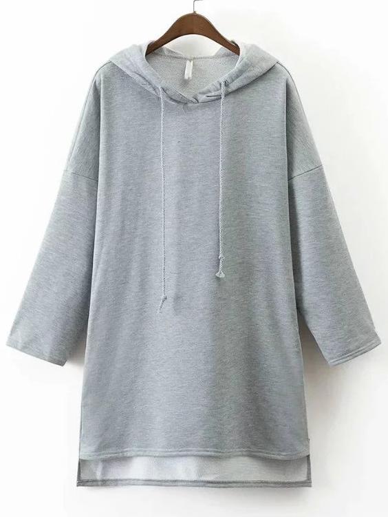 Shein Grey Hooded Oversized High Low Sweatshirt