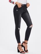 Shein Raw Cut And Ripped Knee Faded Wash Jeans