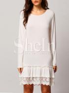 Shein White Crew Neck Lace Embroidered Flounce Dress