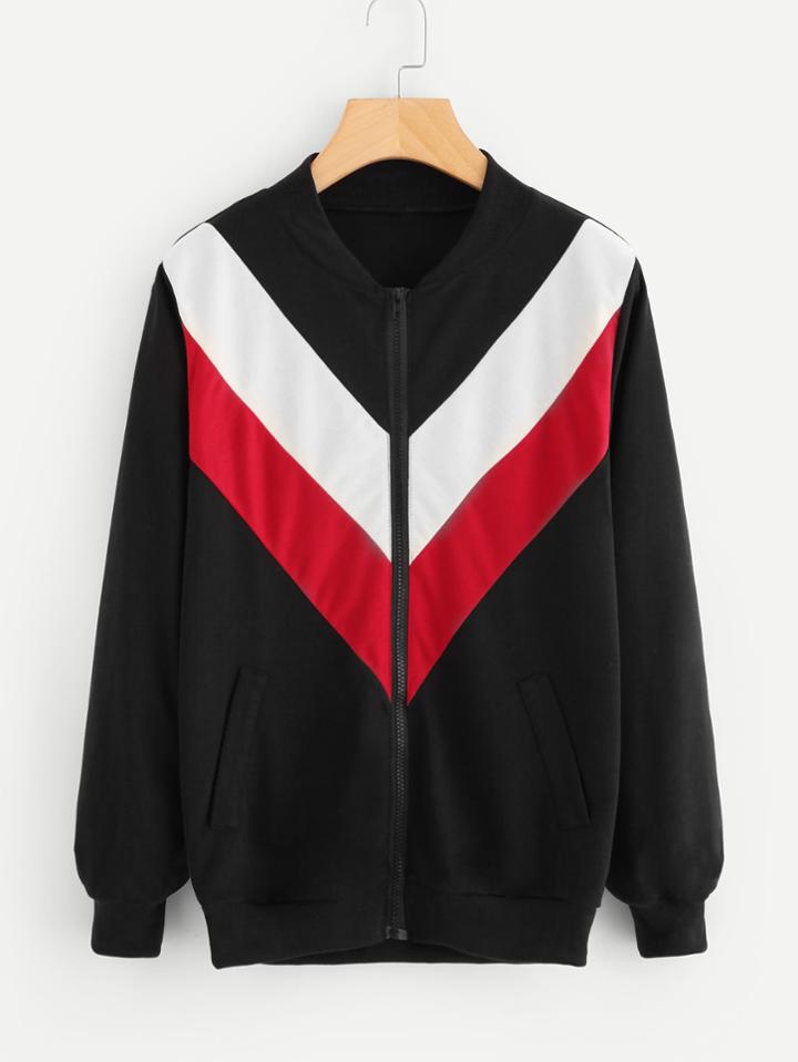 Shein Contrast Chevron Panel Jacket