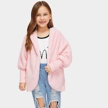 Shein Girls Contrast Elastic Cuff Teddy Hooded Coat
