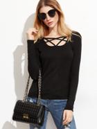 Shein Black Caged Square Neck Slim Fit T-shirt