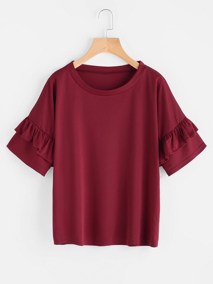 Shein Drop Shoulder Ruffle Trim T-shirt