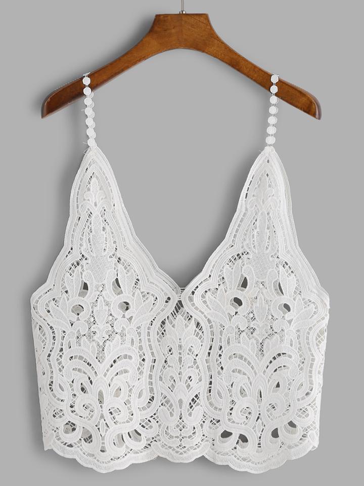 Shein Hollow Out Scalloped Lace Cami Top