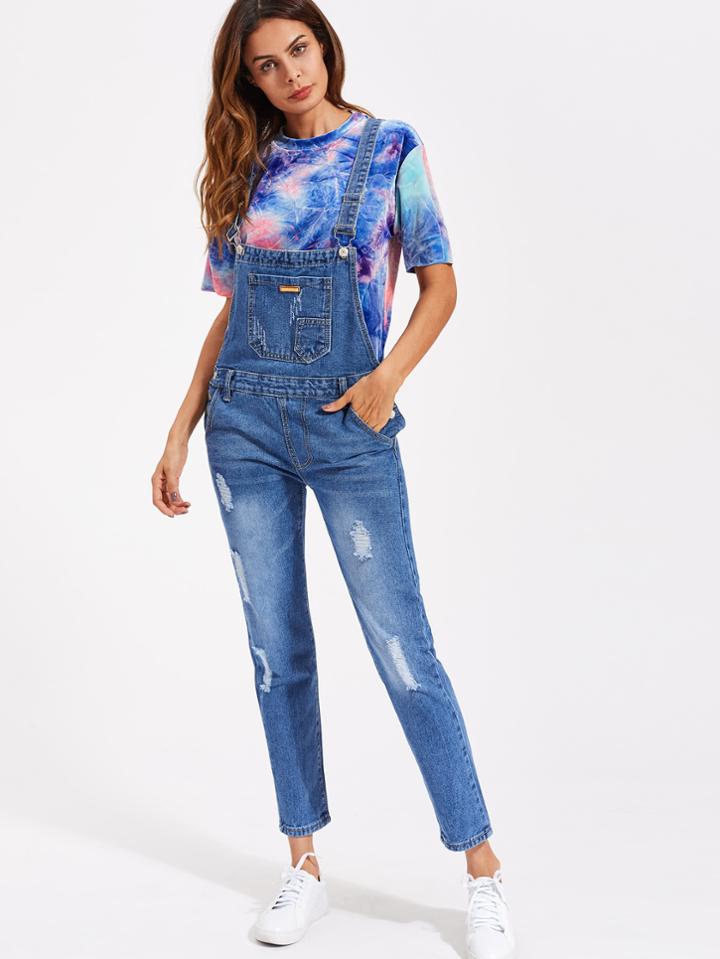 Shein Destroyed Denim Pinafore Jumpsuit