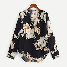 Shein Plus Floral Print Curved Hem Top
