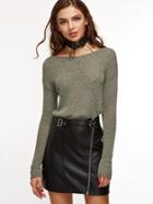 Shein Olive Green Boat Neck Drop Shoulder Slim Fit Sweater