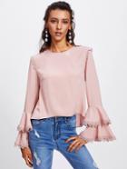 Shein Lace Trim Tiered Trumpet Sleeve Top