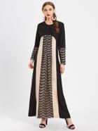 Shein Color Block Lace Panel Full Length Kaftan Dress