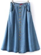 Shein Single Breasted Denim A-line Blue Skirt